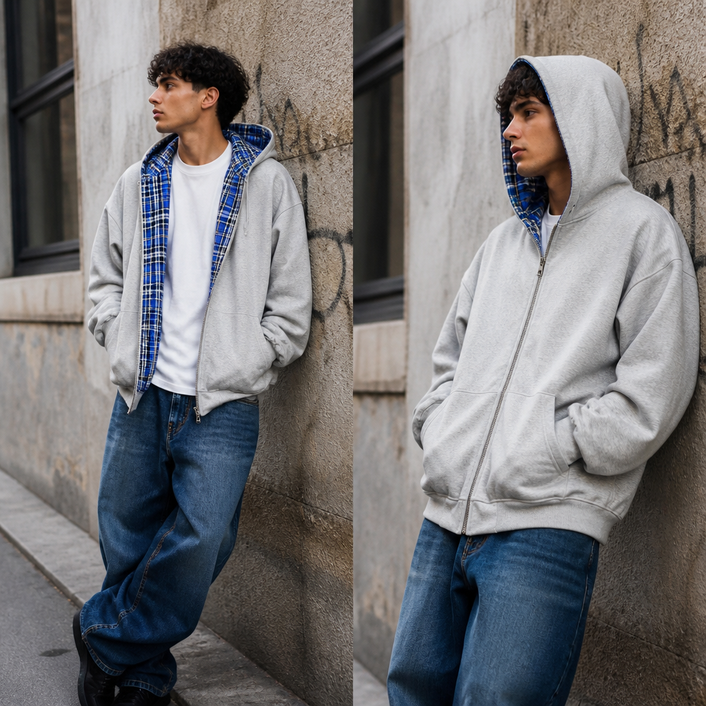 Komfortowa, modna bluza unisex oversize z kapturem. Dwustronny design i streetwearowy styl na co dzień.