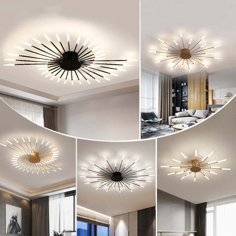 Nowoczesna lampa sufitowa LED do sypialni, czarna, z metalu i akrylu, design.