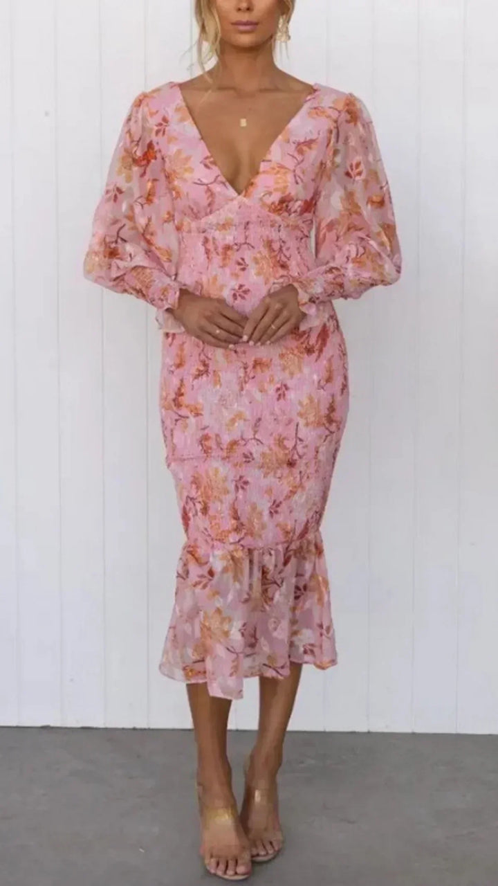 Damska letnia sukienka maxi drapowana, idealna na wesele i eleganckie przyjęcie.