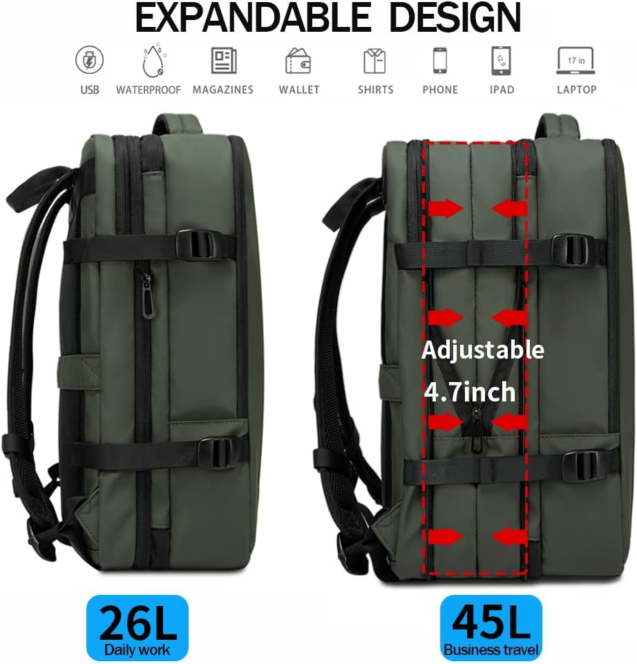 Plecak 26-45L, wodoodporny, rozkładany, z wygodnymi szelkami i miejscem na laptopa.