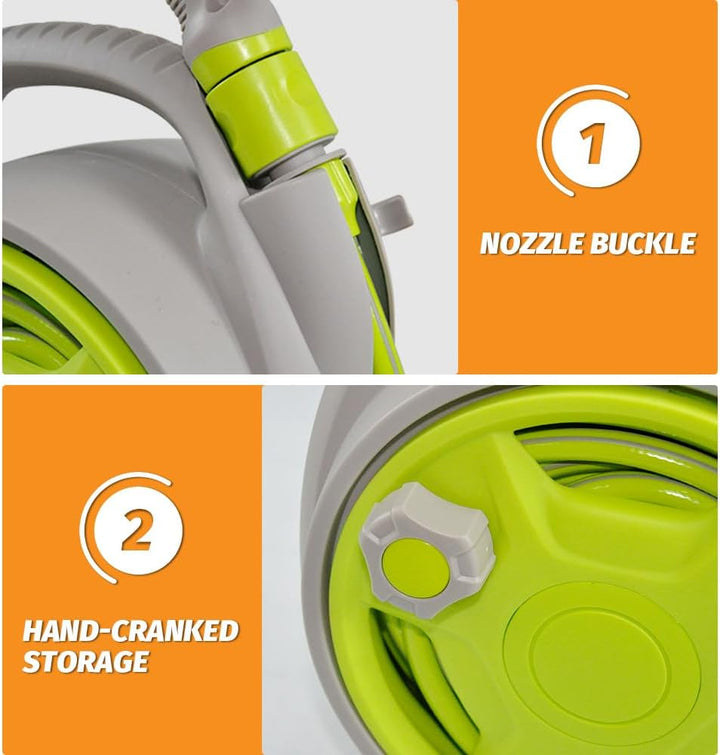 Poręczny zwijacz węża ogrodowego 15m. Łatwe przechowywanie i transport sprzętu ogrodowego.