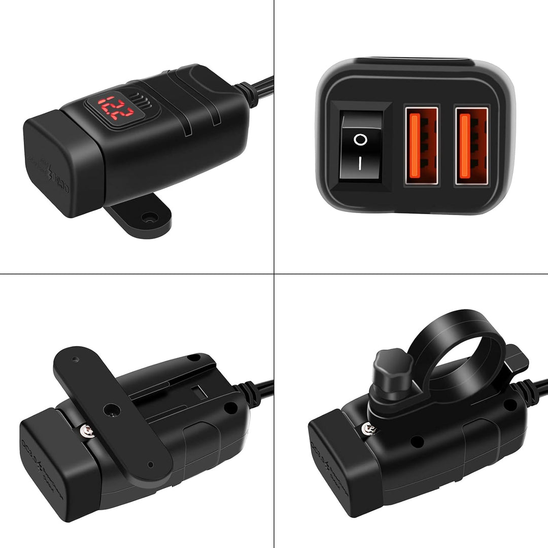 Akcesoria motocyklowe: ładowarka USB-C i USB-A z szybkim ładowaniem. Idealna dla motocyklistów.