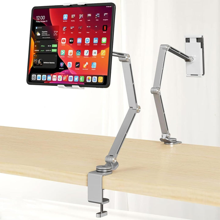 Aluminiowy uchwyt na tablet Movaro 360°, regulowany. Idealny na biurko, do pracy zdalnej i rozrywki.