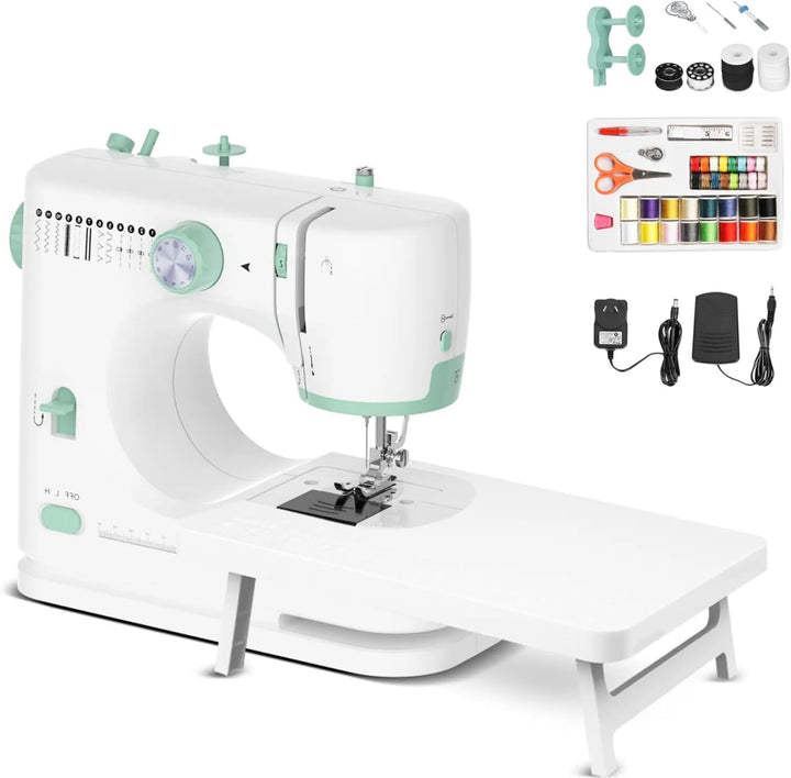 Przenośna maszyna do szycia z 12 ściegami i blatem roboczym, idealna do domu i DIY.