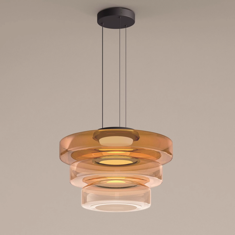 Lampa wisząca szklana Bauhaus, bursztynowe oświetlenie sufitowe do salonu.