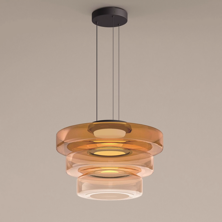 Lampa wisząca szklana Bauhaus, bursztynowe oświetlenie sufitowe do salonu.