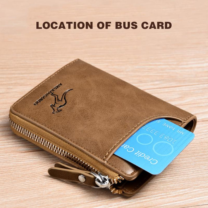 Portfel RFID khaki, minimalistyczny. Uniwersalna ochrona przed skanowaniem, wykonany z PU.