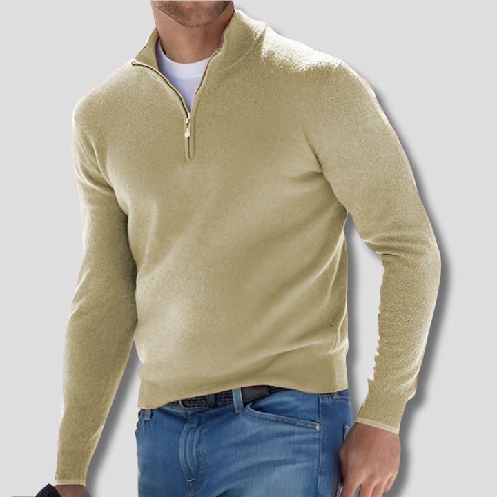 Męski sweter bawełniany z zamkiem, o wygodnym kroju. Dzianinowy, elegancki i casualowy – idealny na wiele okazji.