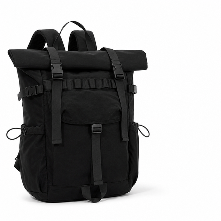 Nowoczesny plecak rolltop miejski, minimalistyczny design, wodoodporny, z miejscem na laptopa do szkoły.