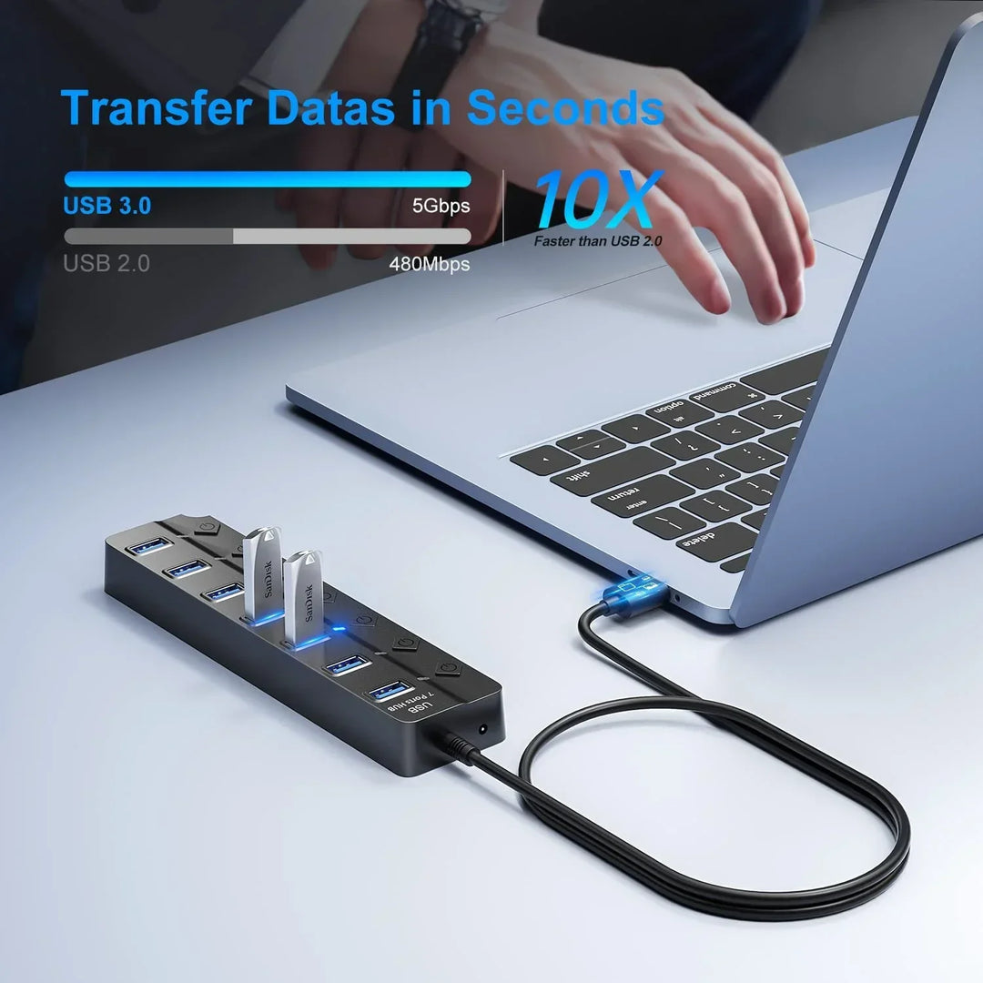 Zestaw 2x Hub USB 3.0 PortMaster, 7 portów, przełączniki. Idealny do laptopa, komputera. Promocja 1+1.