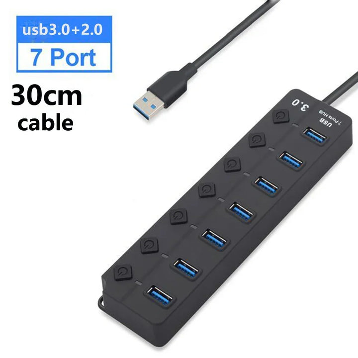 Promocja 1+1: Dwa Huby USB 3.0 z 7 portami i zasilaniem. Szybki transfer danych, do laptopa.