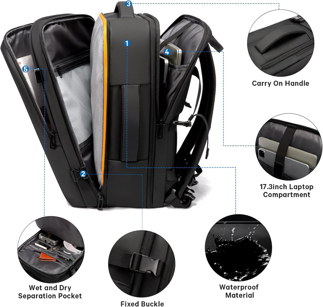 Wodoodporny plecak podróżny unisex 26-45L, z komorą na laptopa i funkcją torby, na wyprawy.