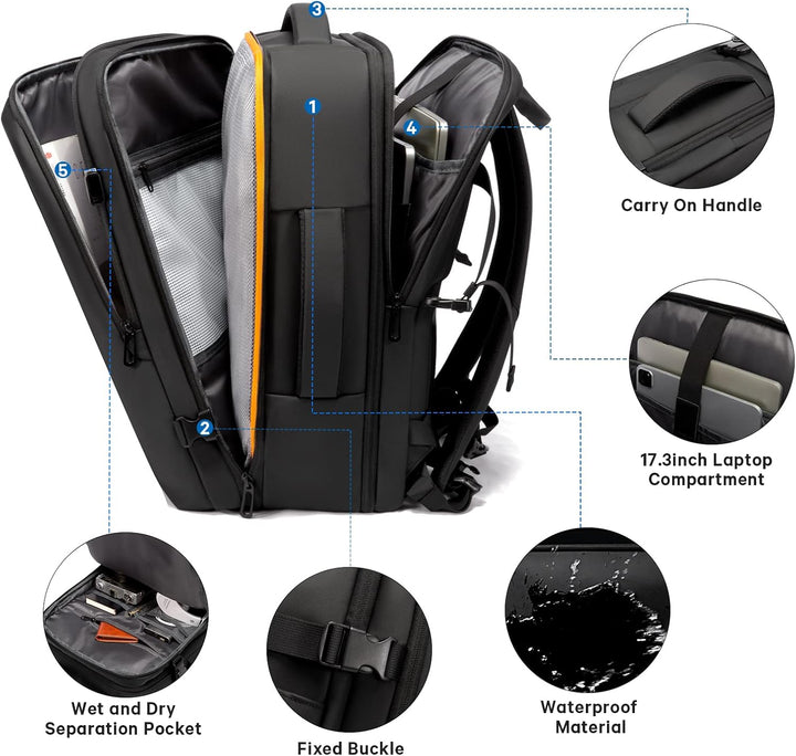 Wodoodporny plecak podróżny unisex 26-45L, z komorą na laptopa i funkcją torby, na wyprawy.
