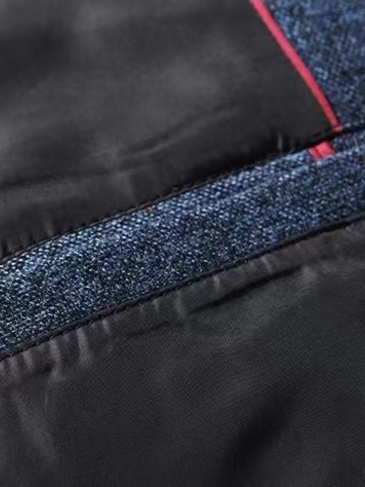 Tył męskiej marynarki slim-fit Cedric. Klasyczna, szykowna odzież męska, podkreślająca elegancką sylwetkę na jesień.