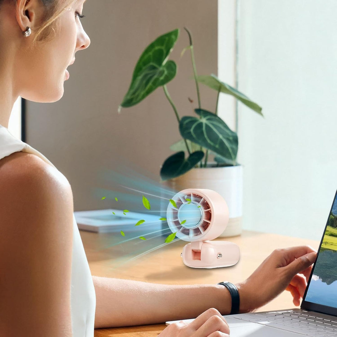 Kompaktowy wentylator USB-C z akumulatorem, 100 prędkości, LED, do chłodzenia w lato.