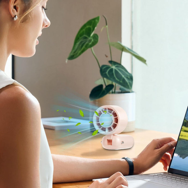 Kompaktowy wentylator USB-C z akumulatorem, 100 prędkości, LED, do chłodzenia w lato.