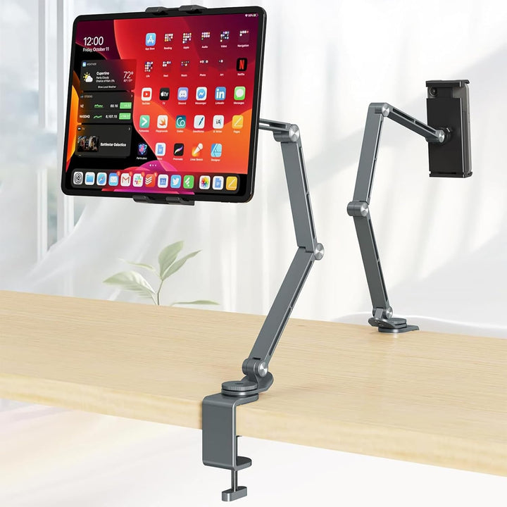 Regulowany uchwyt na tablet Movaro 360°, aluminiowy, ułatwia oglądanie i pracę. Akcesorium.