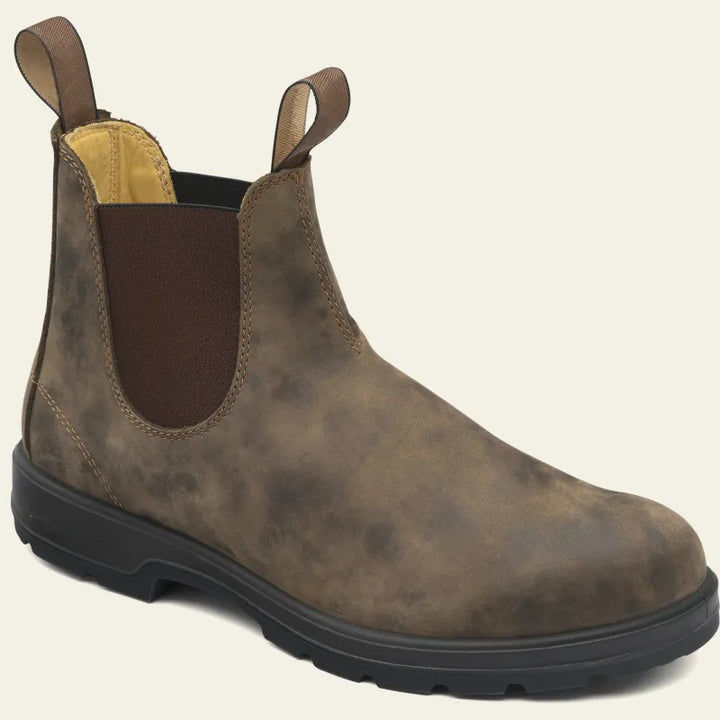 Stylowe, uniseksowe buty gumowe slip-on Chelsea. Wodoszczelne obuwie do kostek, idealne na miejskie deszczowe dni.