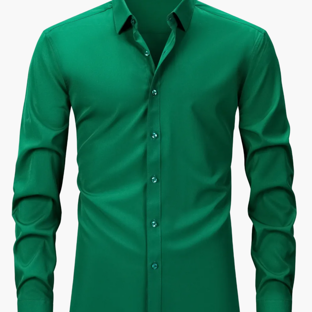 Męska koszula slim fit z długim rękawem, do noszenia solo lub z kamizelką.