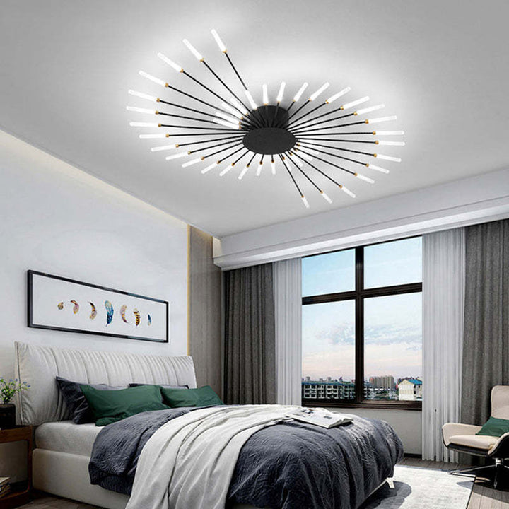 Lampa sufitowa LED do salonu, nowoczesna, złota, eleganckie oświetlenie design.