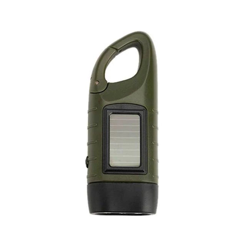 Uniwersalna latarka kempingowa LED z dynamem (korbka) i panelem słonecznym do survivalu i podróży.