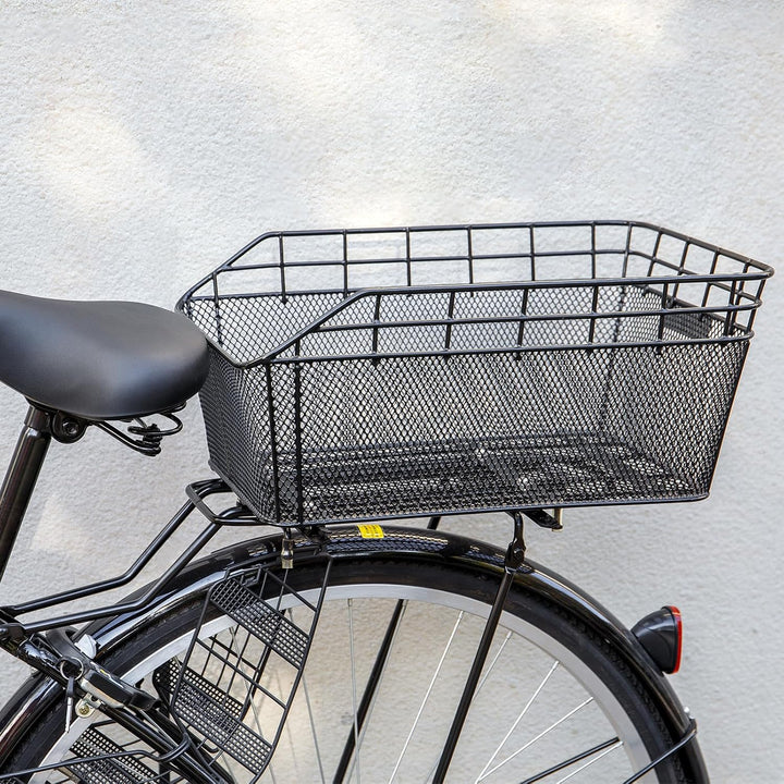 Praktyczny tylny kosz rowerowy Orvian z siatką zabezpieczającą ładunek i osłoną przeciwdeszczową. Niezbędny do transportu.