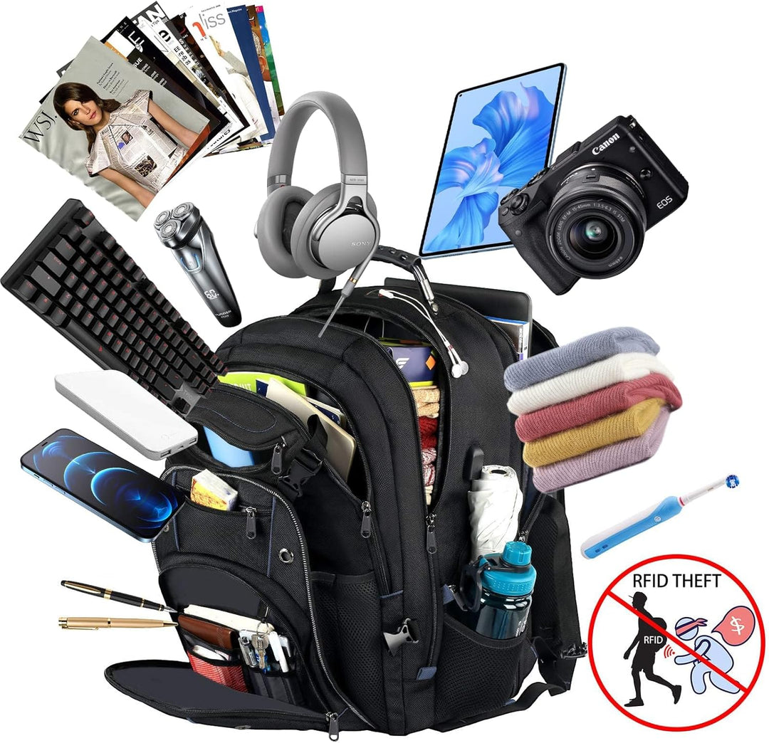 Extra-duży plecak turystyczny 55L dla mężczyzn. Posiada ładowanie USB, ochronę RFID i miejsce na laptopa.