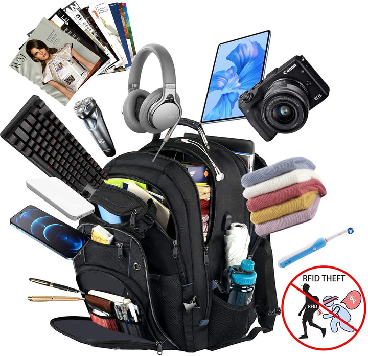 Extra-duży plecak turystyczny 55L dla mężczyzn. Posiada ładowanie USB, ochronę RFID i miejsce na laptopa.