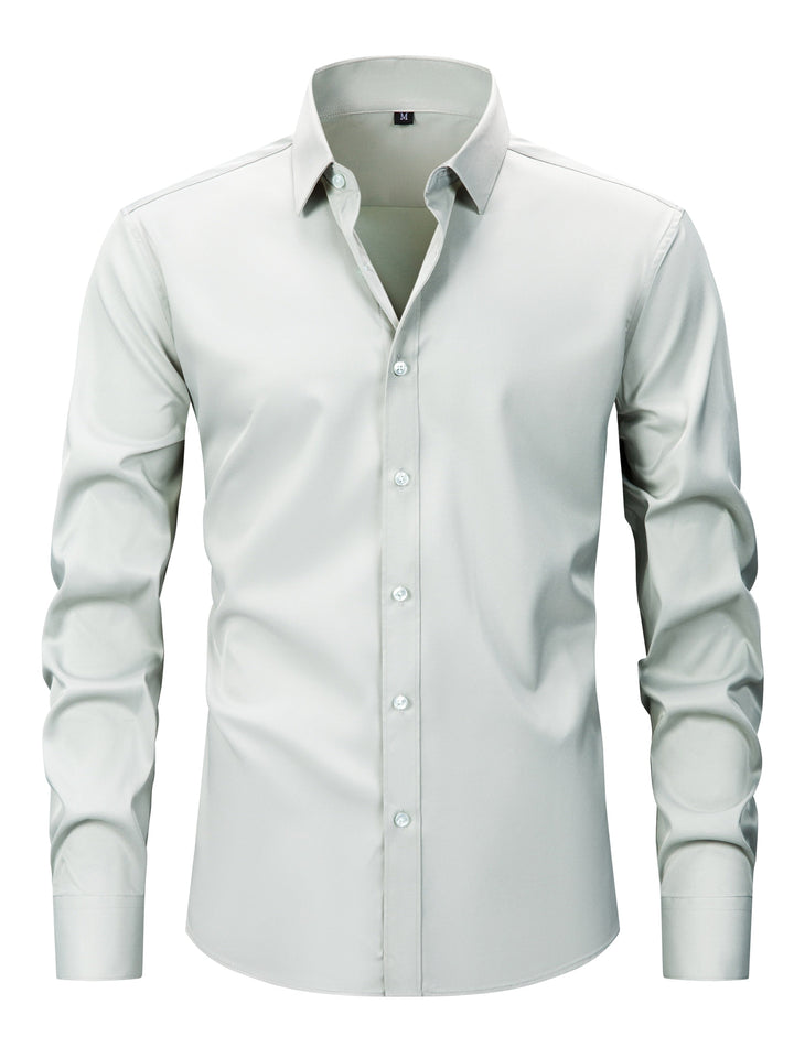 Szara koszula męska slim fit z długim rękawem, idealna na smart casual.