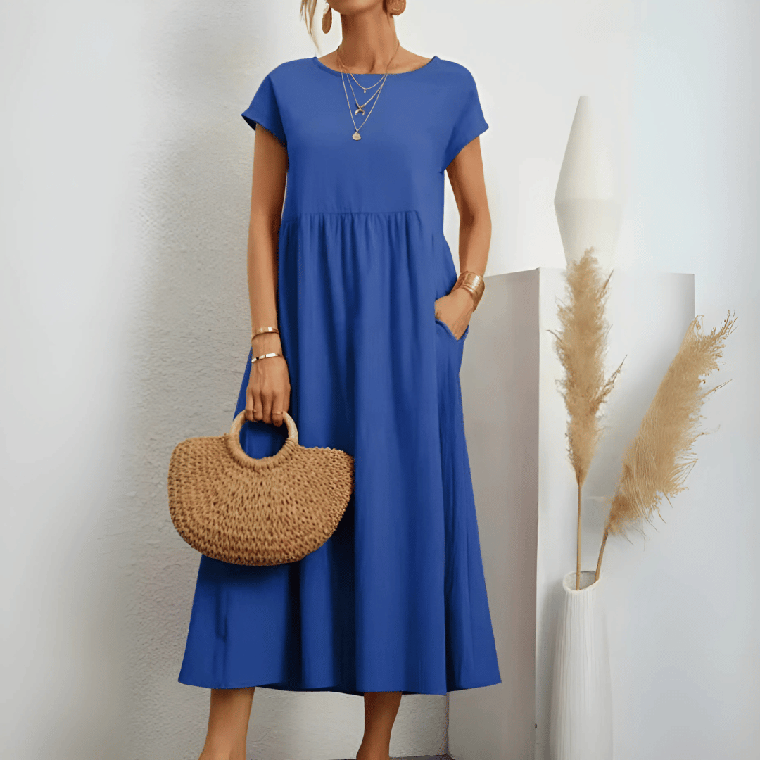 Sukienka letnia maxi damska. Wykonana z lnu i bawełny, swobodny styl vintage. Modna, idealna na upały.