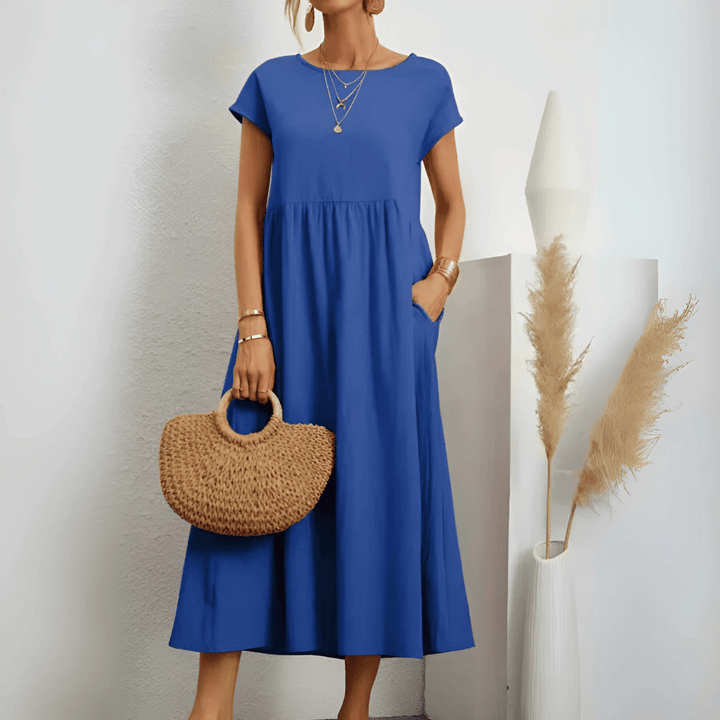 Sukienka letnia maxi damska. Wykonana z lnu i bawełny, swobodny styl vintage. Modna, idealna na upały.