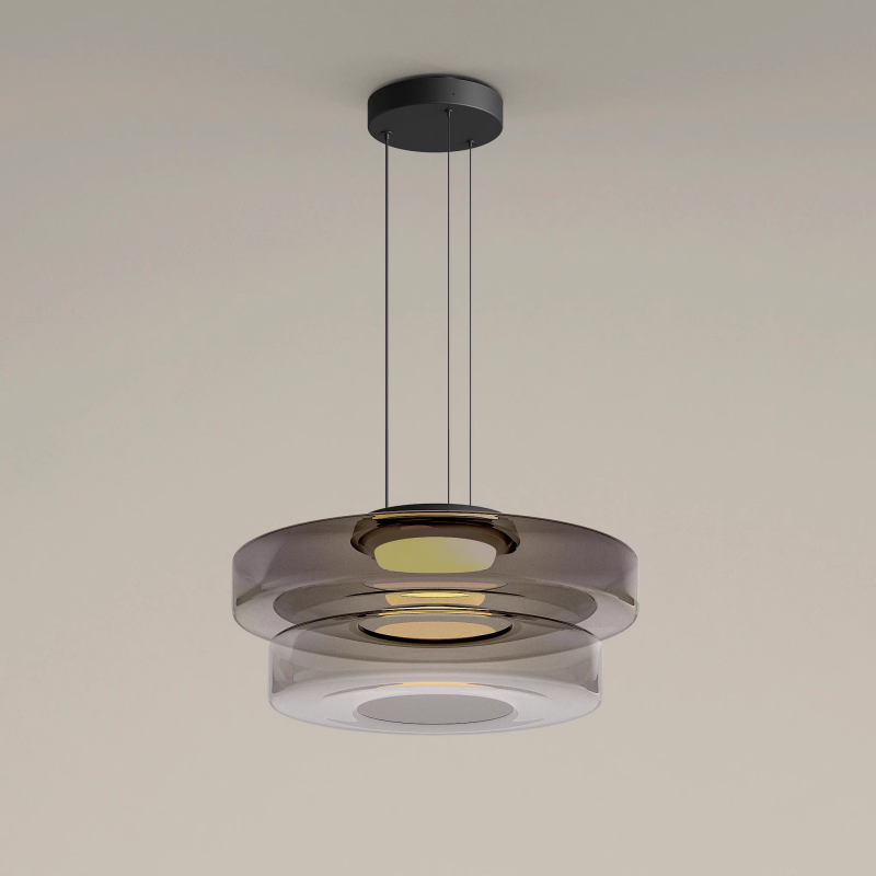 Designerska lampa wisząca, szklana, Bauhaus, bursztynowe oświetlenie sufitowe.
