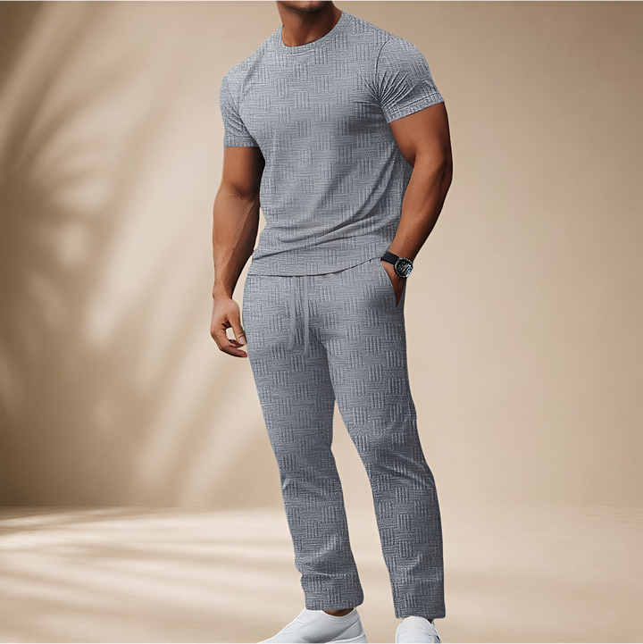 Stylowy męski zestaw casualowy T-shirt + spodnie. Odzież męska na co dzień, casual look, duże rozmiary dostępne.