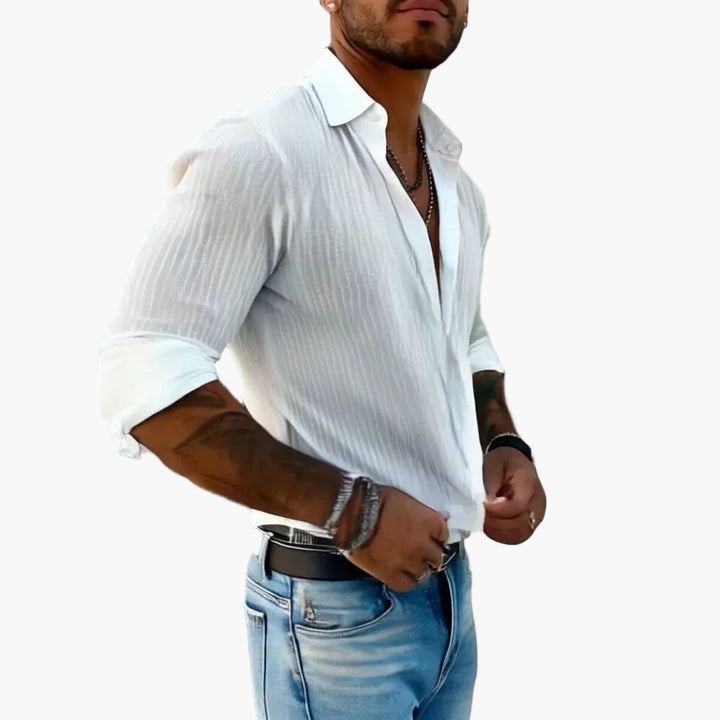 Męska koszula modna w paski, casualowa, slim fit, długi rękaw. Idealna na wiele okazji.