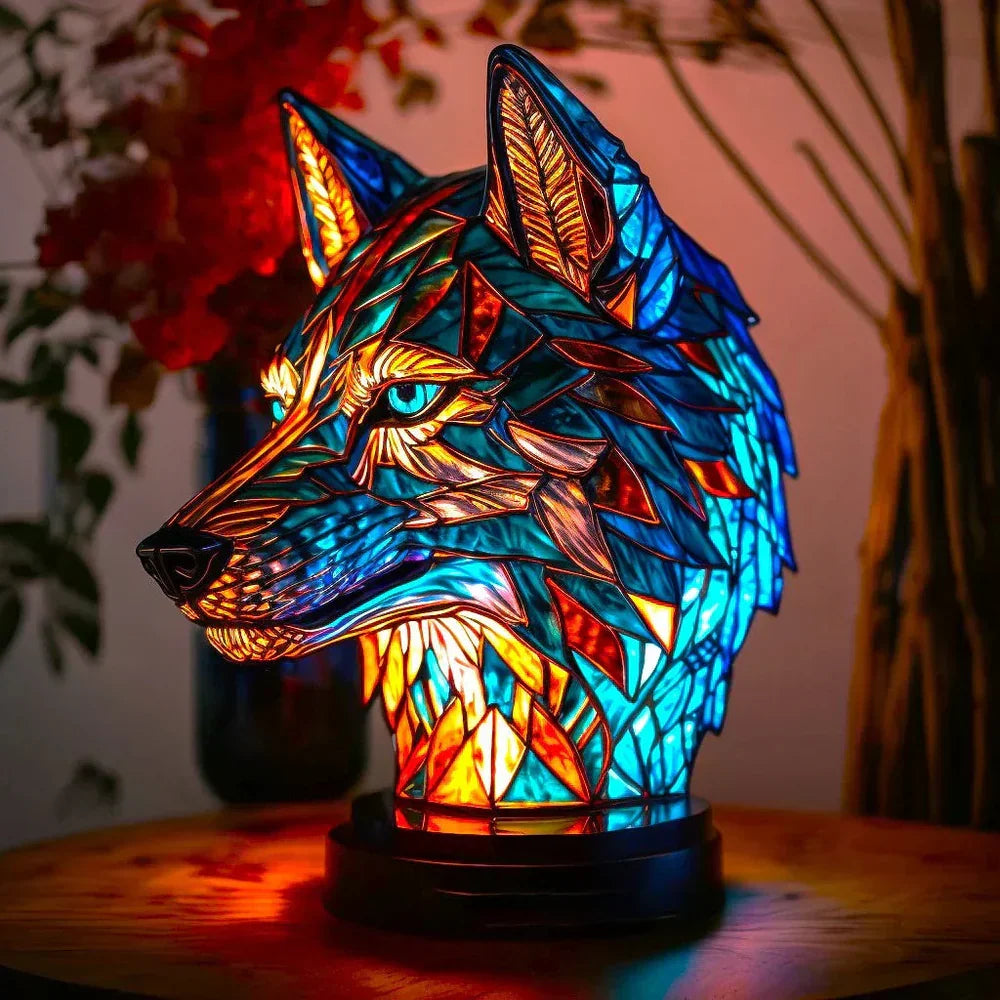Ręcznie wykonana lampa stołowa szklana, zwierzęce wzory, unikalny design do wnętrz.