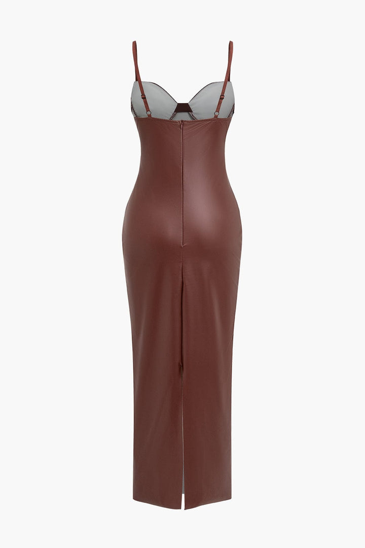 Długa sukienka gorsetowa z efektem skóry. Damska sukienka maxi wieczorowa, elegancka i modna.