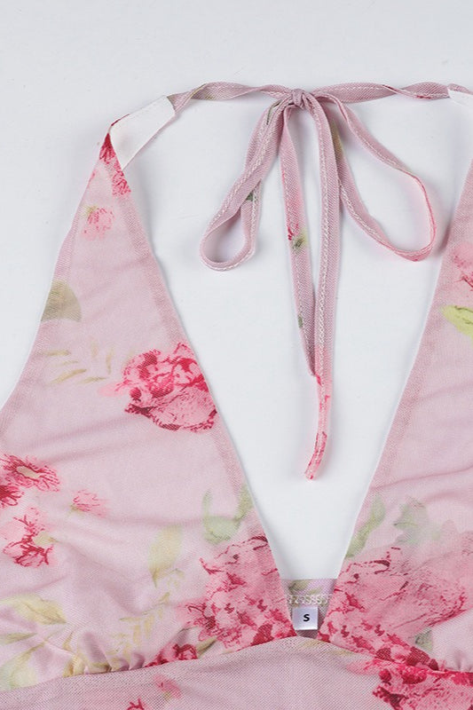 Wieczorowy top damski halter z kwiatowym wzorem, elegancki. Idealny na imprezy i wieczorne stylizacje.
