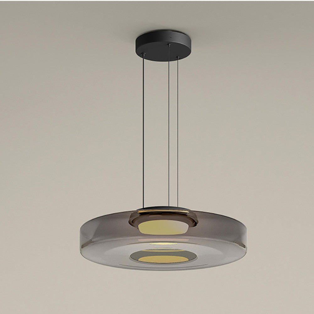 Nowoczesna lampa szklana wisząca, styl Bauhaus, szara, do współczesnych salonów.