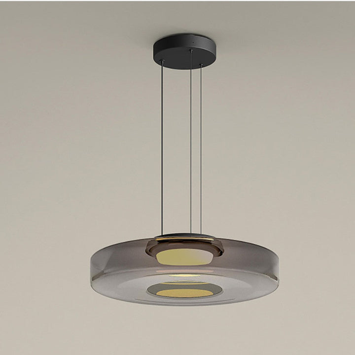 Nowoczesna lampa szklana wisząca, styl Bauhaus, szara, do współczesnych salonów.