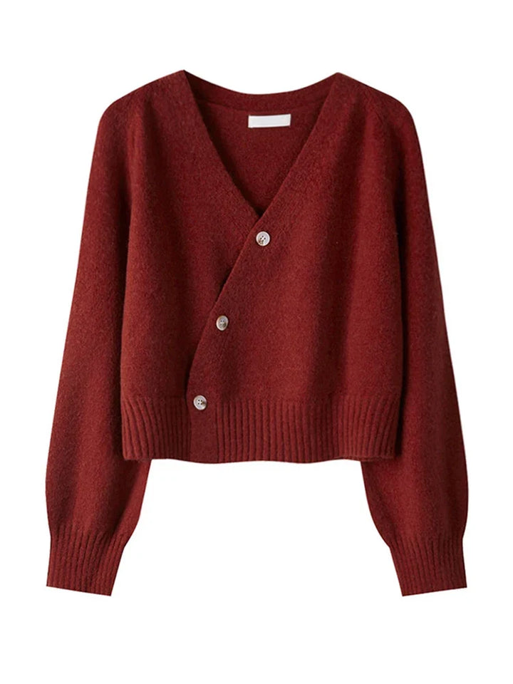 Damski kardigan z dekoltem w serek w eleganckim kolorze. Luźny, komfortowy sweter V-neck, idealny na co dzień.