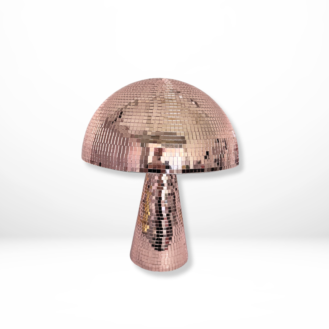 Elegancka lampa Grzybowa Disco Ball. Błyszcząca kula dyskotekowa grzybek, idealna do wnętrz glamour i nowoczesnych.