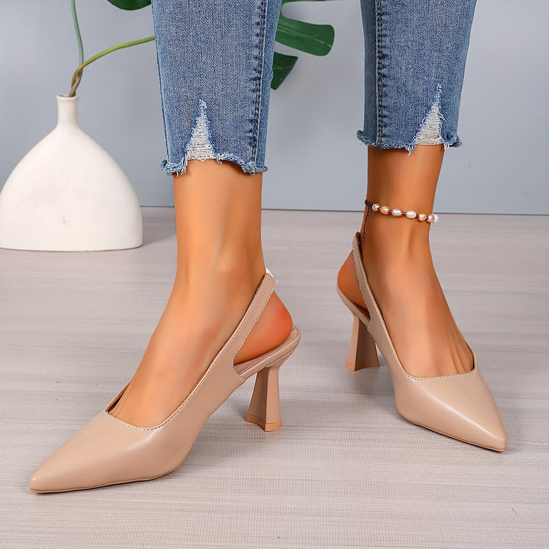 Damskie szpilki slingback w kolorze khaki. Elegancki ostry nosek i blokowy obcas. Buty na wiele okazji.