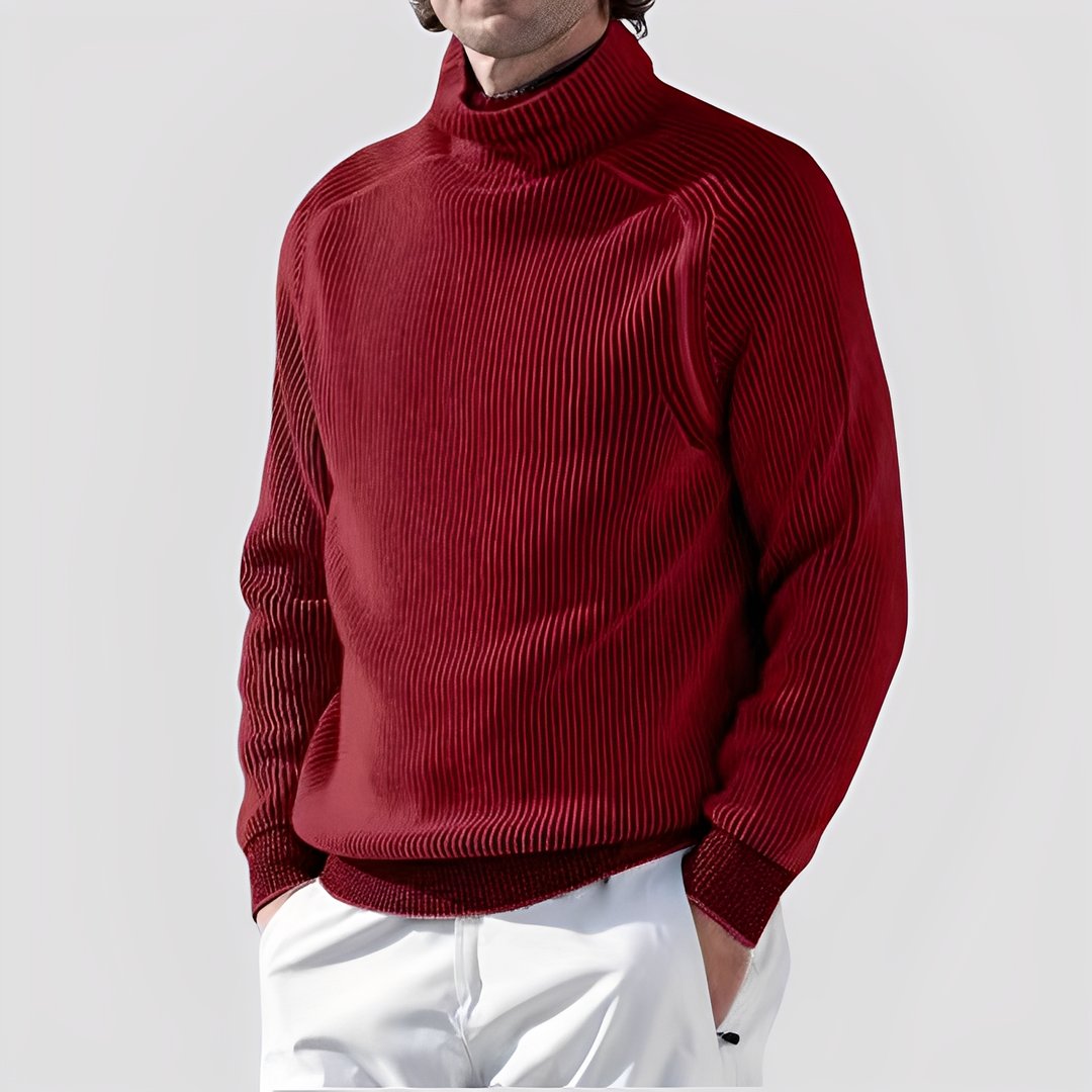 Komfortowy męski golf, klasyczny sweter. Elegancki styl męski, idealny na ubrania zimowe i modę męską.