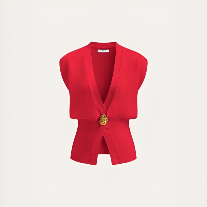 Kamizelka damska z dekoltem V, guziki, doskonała do stworzenia eleganckiego looku smart casual.