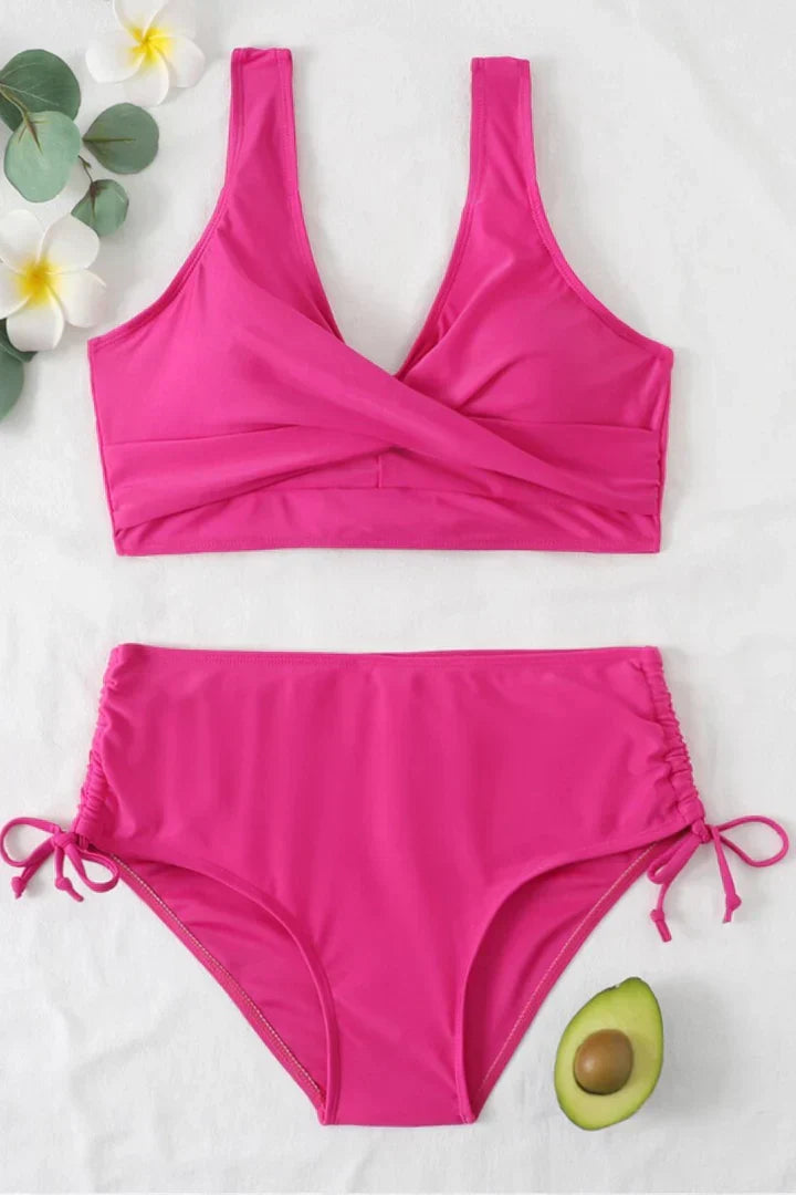 Damskie bikini dwuczęściowe z wysokim stanem, poliestrowy strój kąpielowy na lato.