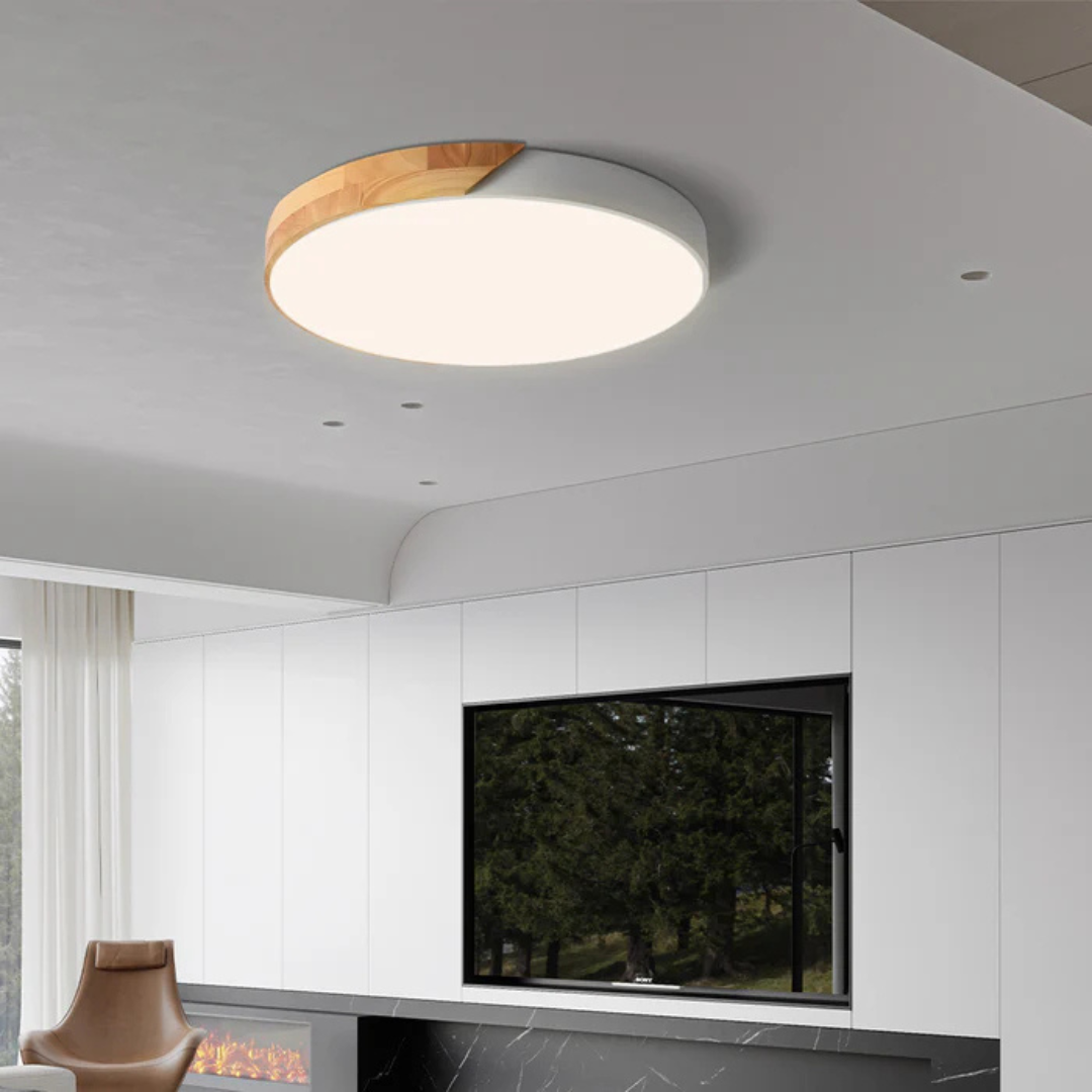 Lampa sufitowa LED skandynawska, czysta forma, energooszczędne oświetlenie.