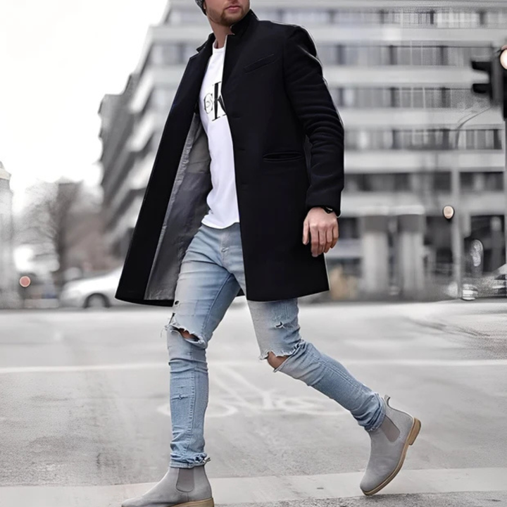 Męski płaszcz Cordell, elegancki i modny. Długi zimowy płaszcz dla mężczyzn, doskonałe okrycie wierzchnie.