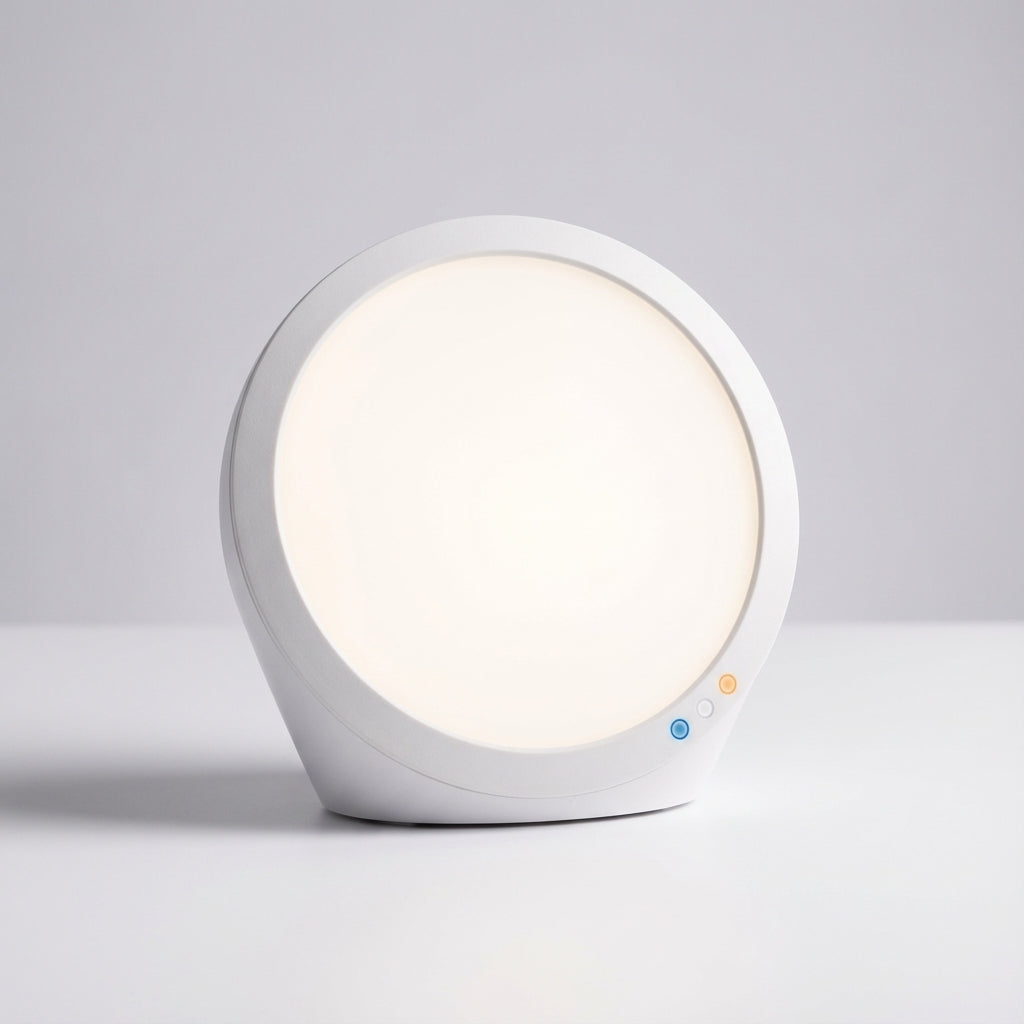 Lampa Auralux do światłoterapii, zwiększająca energię i koncentrację, z regulacją jasności i timerem.