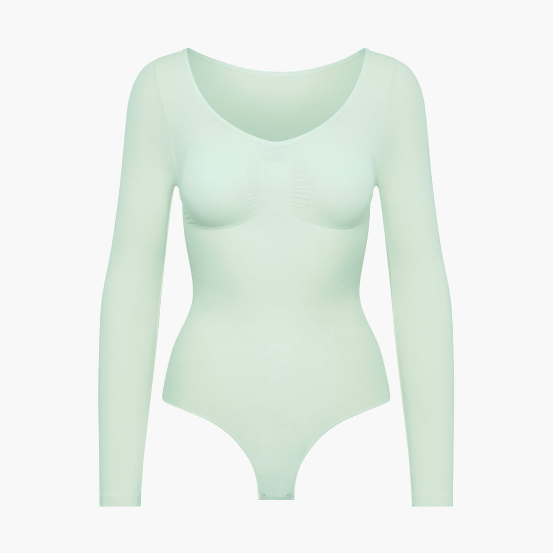 Damskie body modelujące z długim rękawem, bezszwowe. Idealne jako odzież casualowa i elegancka na jesień.
