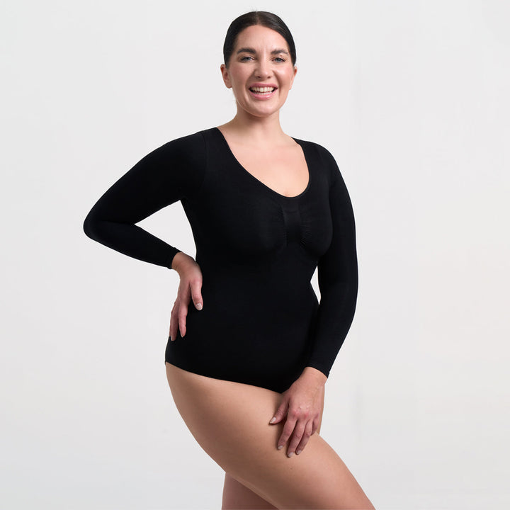 Damskie body modelujące sylwetkę, bezszwowe, z długim rękawem. Must-have odzież damska na jesień/zimę.